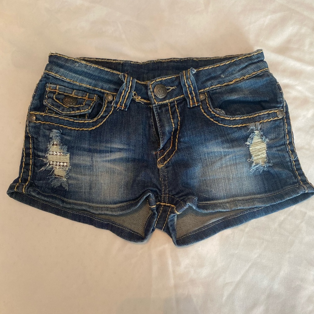 Swarovski crystal jean shorts.